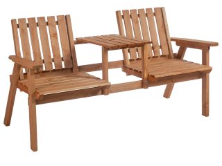 2-Seater Fir Wood Bench w/ Centre Table