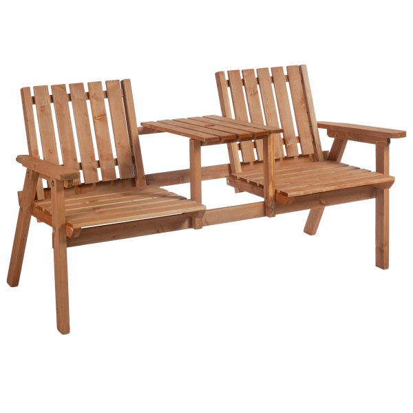 2-Seater Fir Wood Bench w/ Centre Table