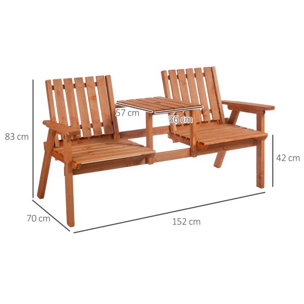 2-Seater Fir Wood Bench w/ Centre Table - Image 5