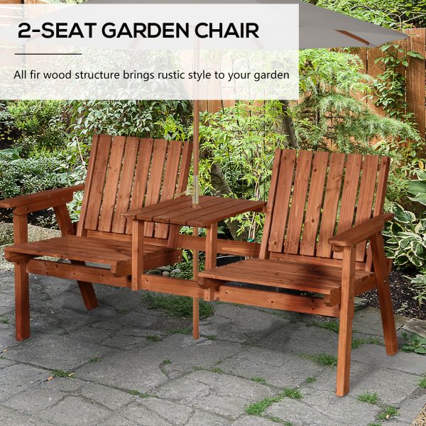 2-Seater Fir Wood Bench w/ Centre Table - Image 3