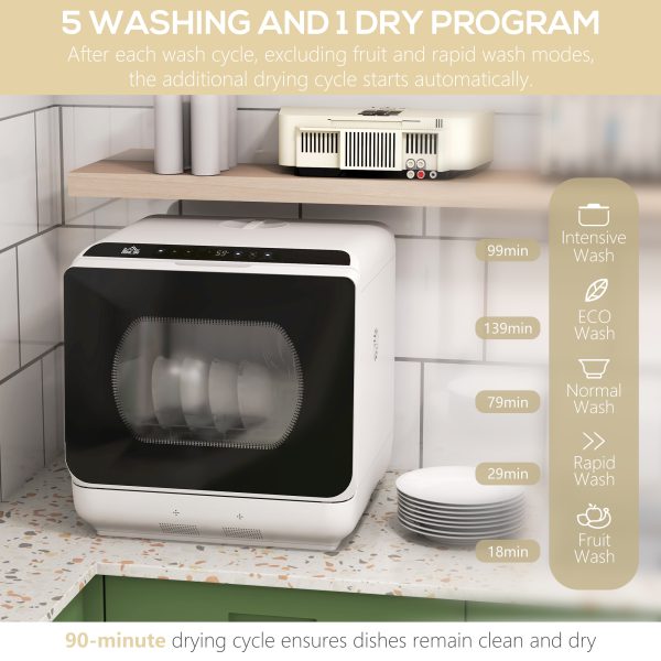 HOMCOM Table Top Dishwasher w/ 4 Place Settings 6 Programmes Fruit Wash Mode - Image 5