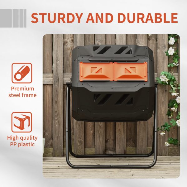 Outsunny 160L Outdoor Tumbling Compost Bin with Dual Chamber, Orange - Image 7
