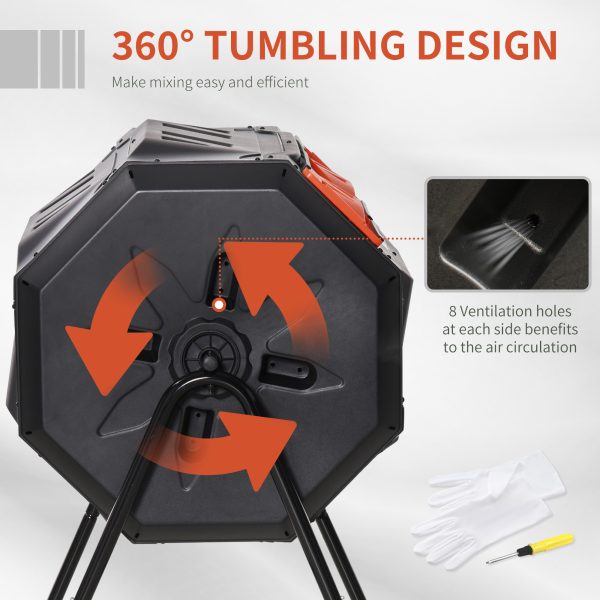 Outsunny 160L Outdoor Tumbling Compost Bin with Dual Chamber, Orange - Image 4