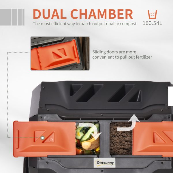 Outsunny 160L Outdoor Tumbling Compost Bin with Dual Chamber, Orange - Image 3