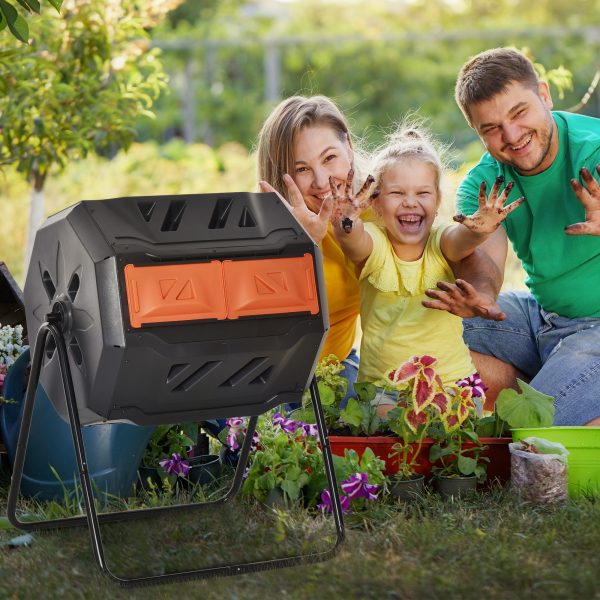 Outsunny 160L Outdoor Tumbling Compost Bin with Dual Chamber, Orange - Image 2