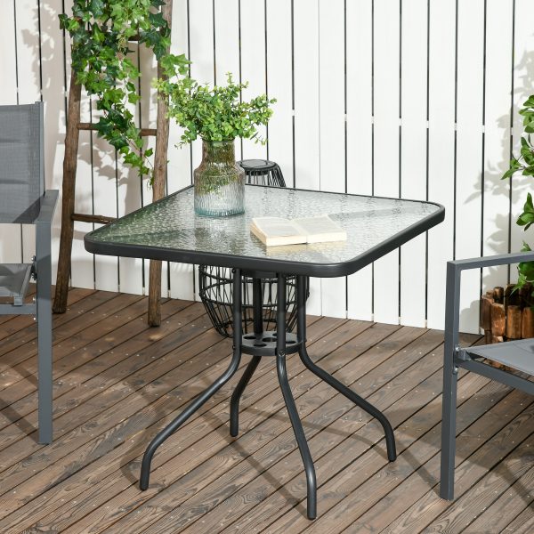 Square Patio Table, Tempered Glass Top Garden Dining Table 76 x 76cm Outsunny - Image 2
