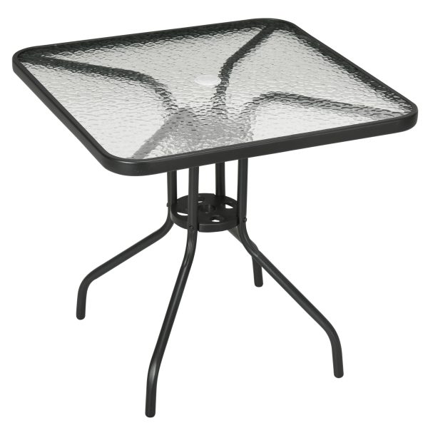 Square Patio Table, Tempered Glass Top Garden Dining Table 76 x 76cm Outsunny