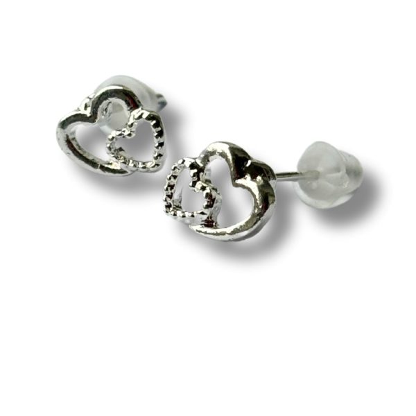 Two Hearts Silver Stud Earrings - Image 2