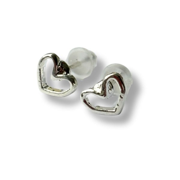Open Heart Silver Stud Earrings - Image 2