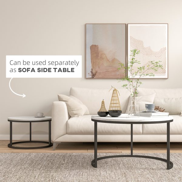 HOMCOM 2 Pcs Stacking Coffee Table Set Steel Frame Marble-Effect Top Foot Pads - Image 5