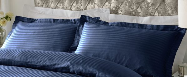 300 TC - 100% Cotton Sateen Stripe Pillowcase Pair Navy Blue [Oxford]
