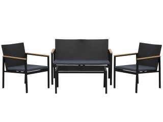 4-Seater Outdoor PE Rattan Table and Chairs Set Black