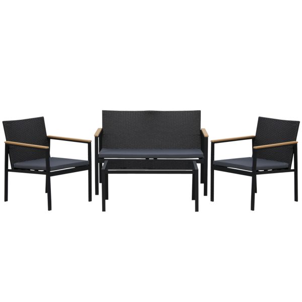 4-Seater Outdoor PE Rattan Table and Chairs Set Black