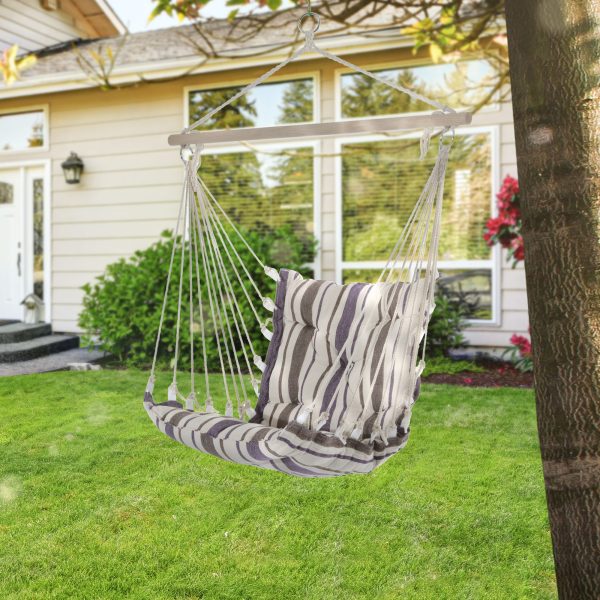Hanging Swing Chair-Brown/White Stripes - Image 2