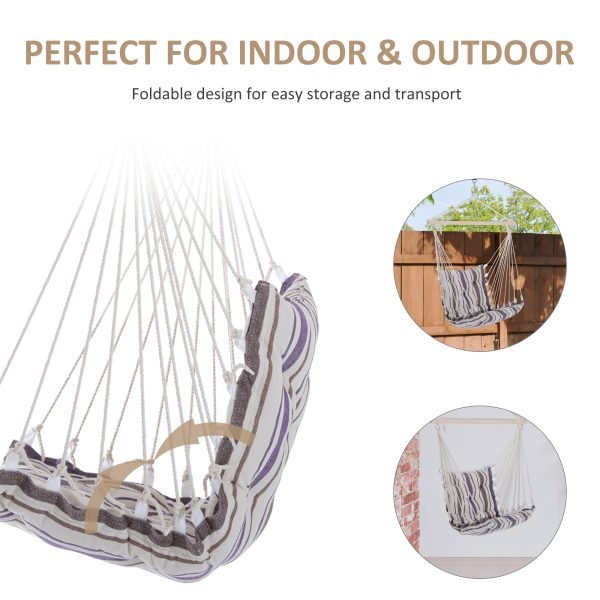 Hanging Swing Chair-Brown/White Stripes - Image 6