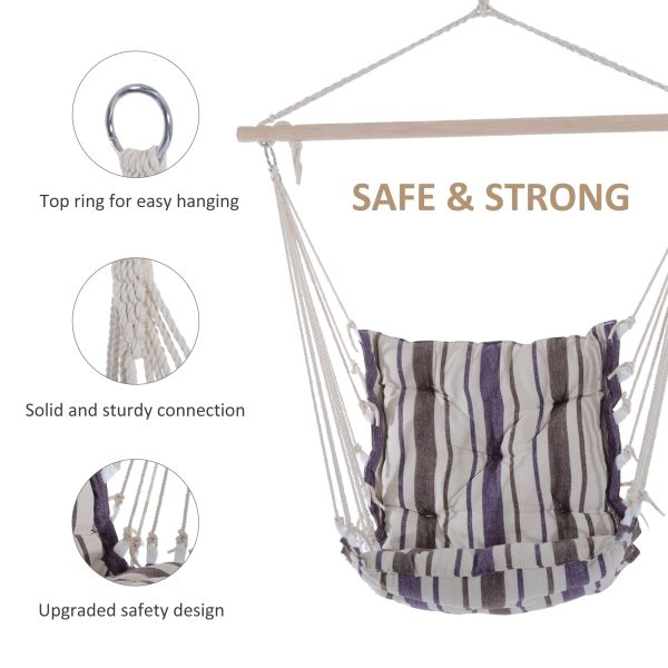 Hanging Swing Chair-Brown/White Stripes - Image 3