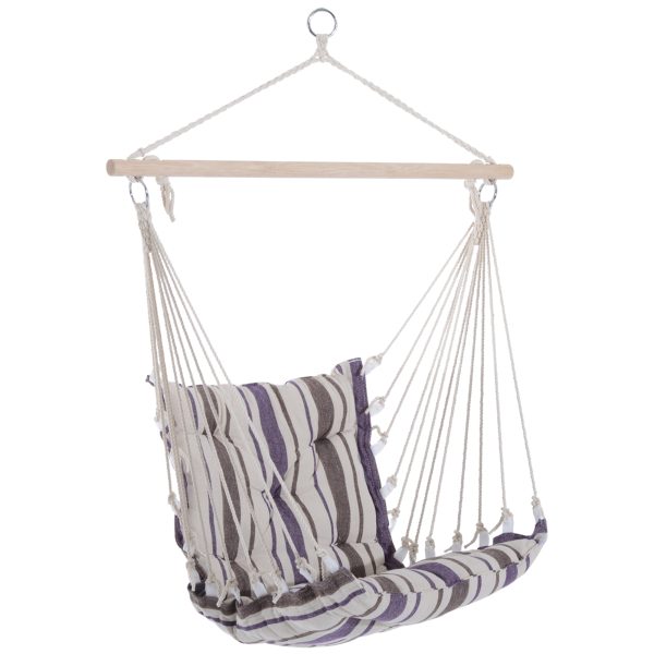 Hanging Swing Chair-Brown/White Stripes
