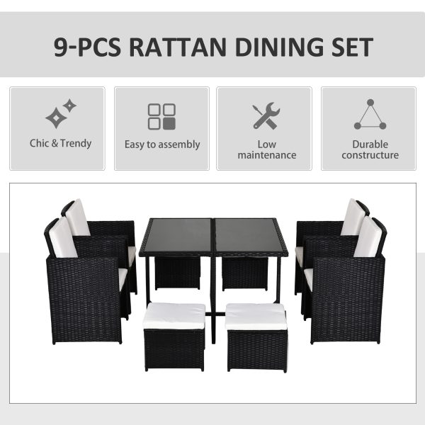 Rattan 9 Pcs Dining Set - Black W/Milk White Cushions - Image 3