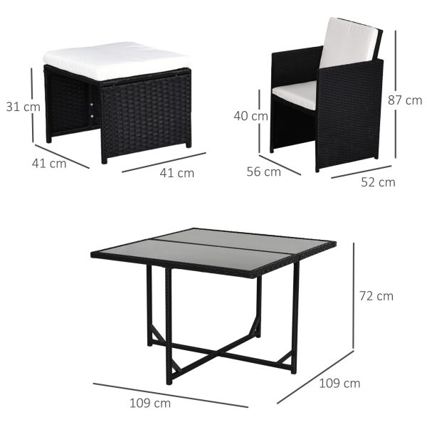 Rattan 9 Pcs Dining Set - Black W/Milk White Cushions - Image 5