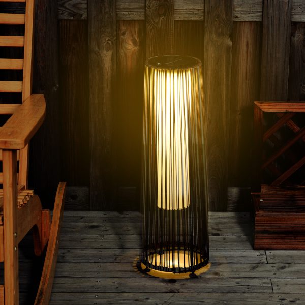 Garden Solar Powered Lights Woven Wicker Lantern Auto On/Off Brown - Image 2