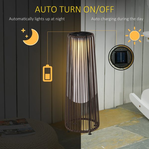 Garden Solar Powered Lights Woven Wicker Lantern Auto On/Off Brown - Image 3