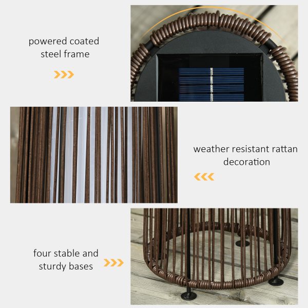 Garden Solar Powered Lights Woven Wicker Lantern Auto On/Off Brown - Image 6