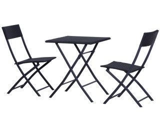 3pc Rattan Furniture Set :2 X Chairs,1 X Table - Black