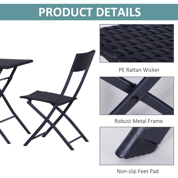 3pc Rattan Furniture Set :2 X Chairs,1 X Table - Black - Image 6