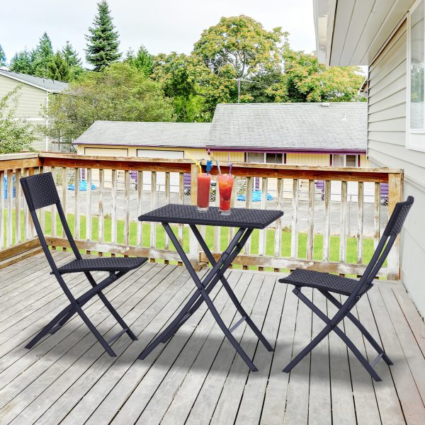 3pc Rattan Furniture Set :2 X Chairs,1 X Table - Black - Image 2