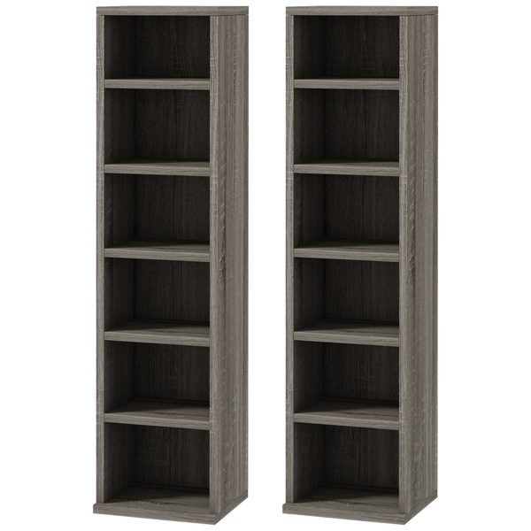 HOMCOM Set of 2 CD Media Display Shelf Unit Tower Rack Adjustable, Mocha Wood