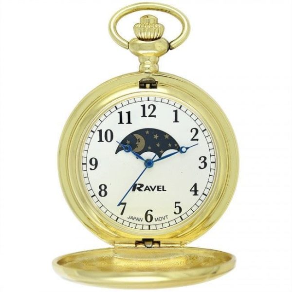 Ravel Polished Sun-Moon Gold Pocket Watch  R1001.15