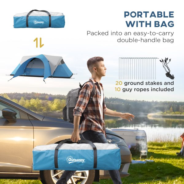 Outsunny 3000mm Waterproof Camping Tent with Porch & Sewn in Groundsheet, Blue - Image 8