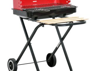 Foldable Charcoal Barbecue Grill W/ Wheels-Red & Black
