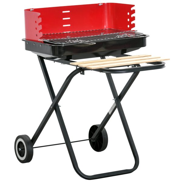 Foldable Charcoal Barbecue Grill W/ Wheels-Red & Black
