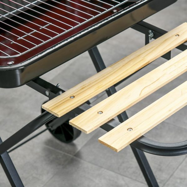 Foldable Charcoal Barbecue Grill W/ Wheels-Red & Black - Image 8