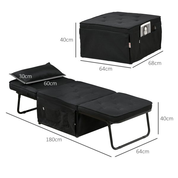 HOMCOM Folding Sleeper Chair Bed with Pillow and Side Pockets, Black - Image 5