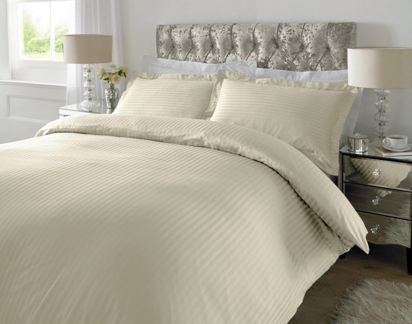 300 TC - 100% Cotton Sateen Stripe Duvet Cover Set Ivory