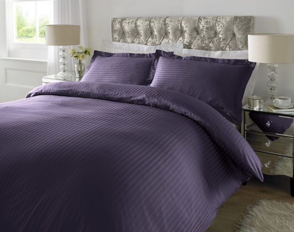 300 TC - 100% Cotton Sateen Stripe Duvet Cover Set Gothic Grape