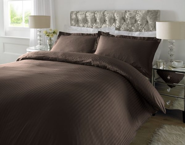 300 TC - 100% Cotton Sateen Stripe Duvet Cover Set Bitter Chocolate
