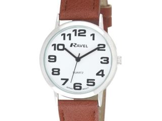 Ravel Mens Basic White Dial Brown Leather Strap Watch R0105.32.1A