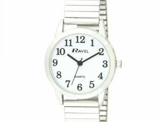 Ravel Mens Bold Number White Dial Silver Expander Bracelet Watch R0232.01.1