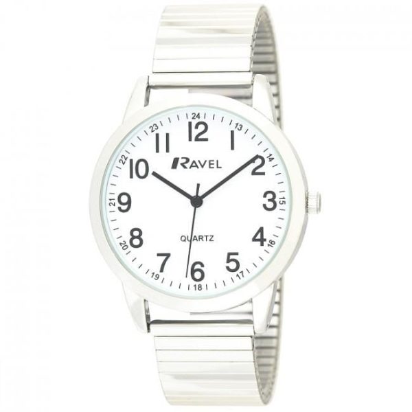 Ravel Mens Bold Number White Dial Gold Expander Bracelet Watch R0232.21.1