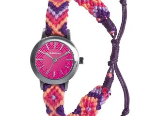 Kahuna Laies Slim Plaited Pink dial with Fabric Strap Watch AKLF-0019L  - CLEARANCE NEEDS RE-BATTERY