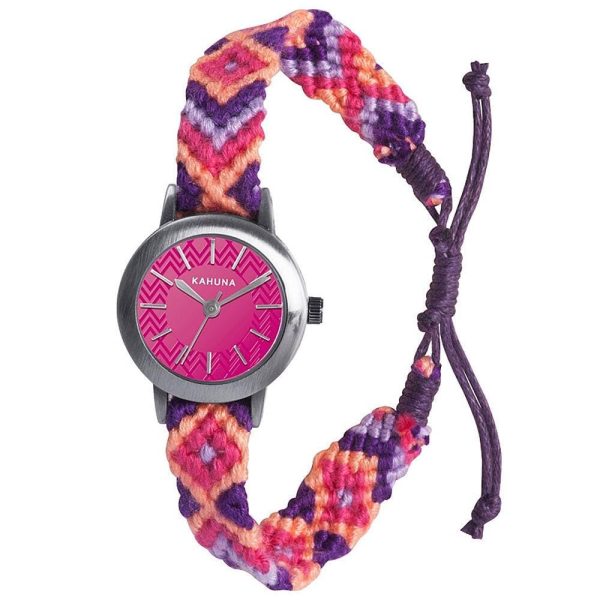 Kahuna Laies Slim Plaited Pink dial with Fabric Strap Watch AKLF-0019L  - CLEARANCE NEEDS RE-BATTERY