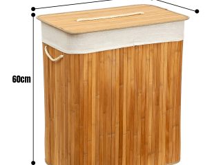 Rectangular Bamboo Laundry Basket-Natural with divider
