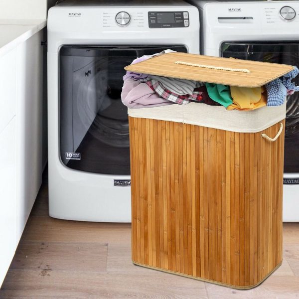 Rectangular Bamboo Laundry Basket-Natural with divider - Image 2