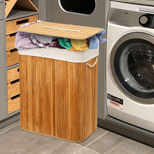 Rectangular Bamboo Laundry Basket-Natural with divider - Image 3