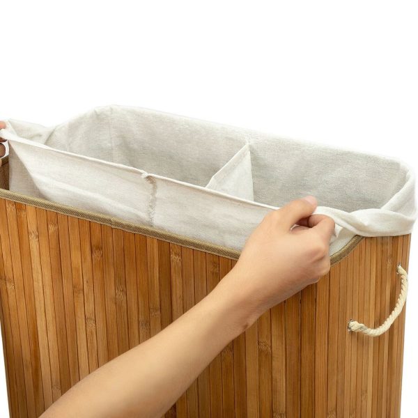 Rectangular Bamboo Laundry Basket-Natural with divider - Image 4