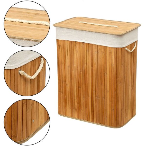 Rectangular Bamboo Laundry Basket-Natural with divider - Image 8