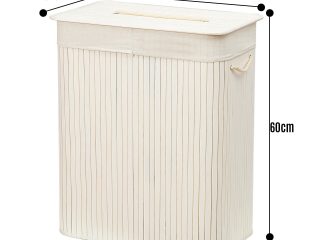 Rectangular Bamboo Laundry Basket-White with Divider